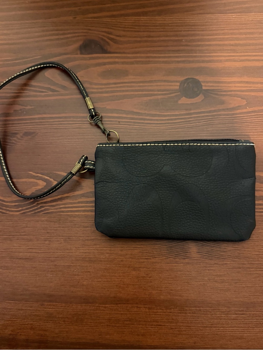 Coach Black Leather Wristlet Clutch with Signature Texture